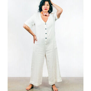 Sugar Candy Mountain Linen Jumpsuit Lagenlook Wide Leg Button Front S